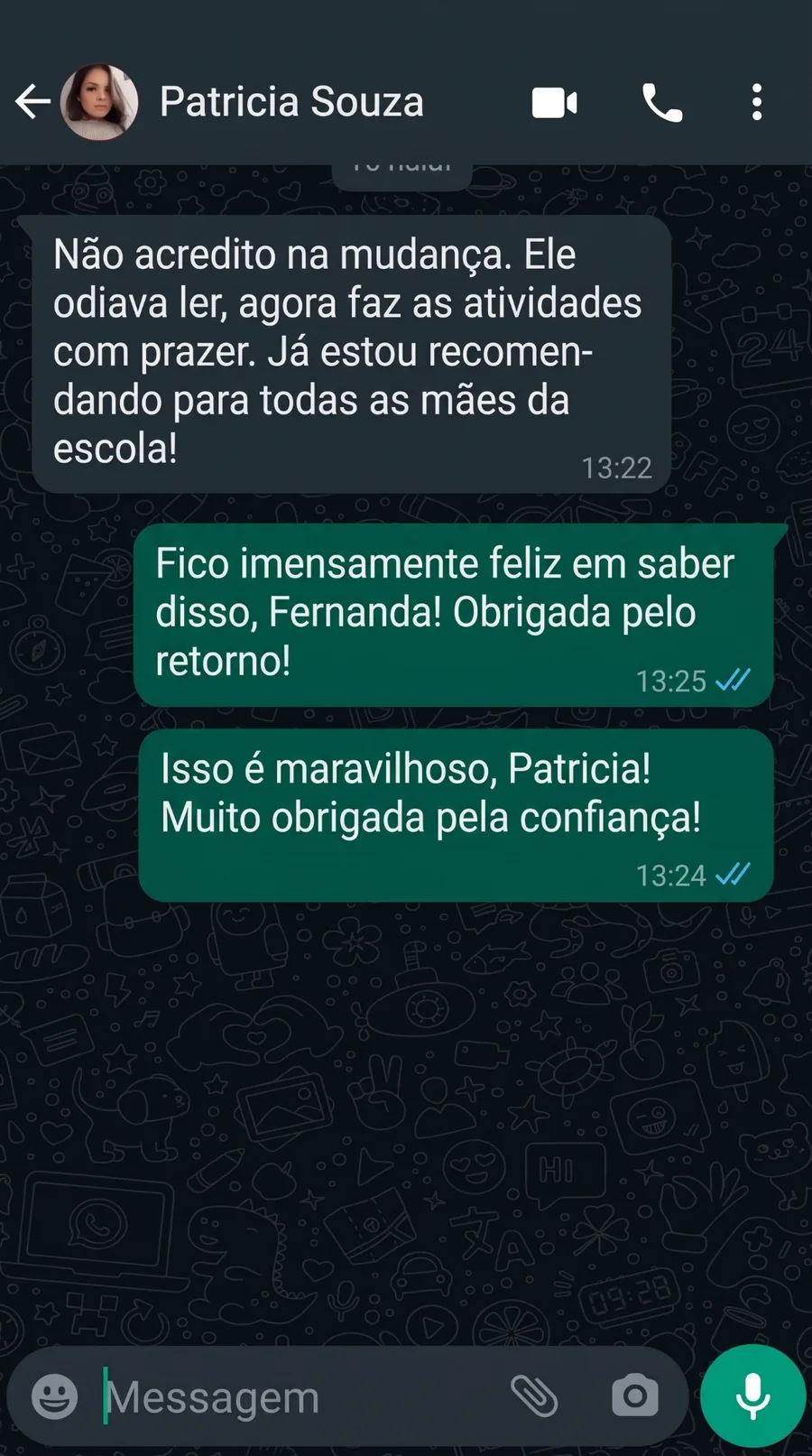 Depoimento de cliente sobre a mudança no interesse da criança pela leitura